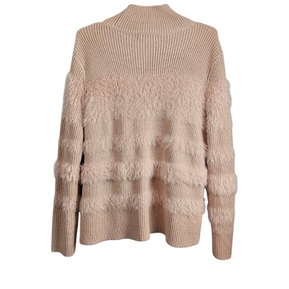 Calvin Klein Women's Eyelash Puff Knit Long Sleeve Mock Neck Beige Pink Sweater - Picture 6 of 8
